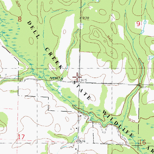 Topographic Map of Dell Creek State Wildlife Area, WI