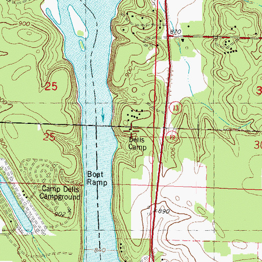 Topographic Map of Dells Camp, WI