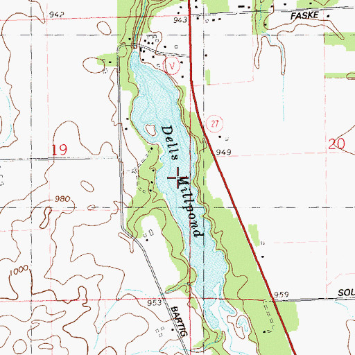 Topographic Map of Dells Millpond, WI