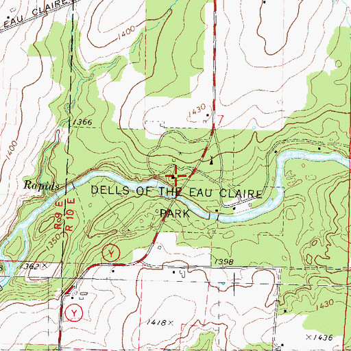 Topographic Map of Dells of the Eau Claire Park, WI