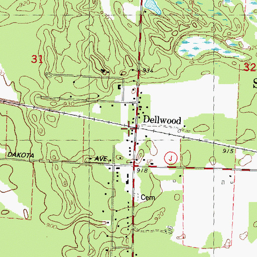 Topographic Map of Dellwood, WI
