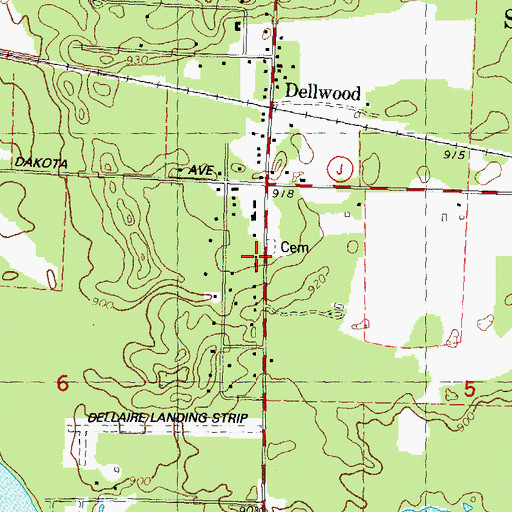 Topographic Map of Dellwood Cemetery, WI