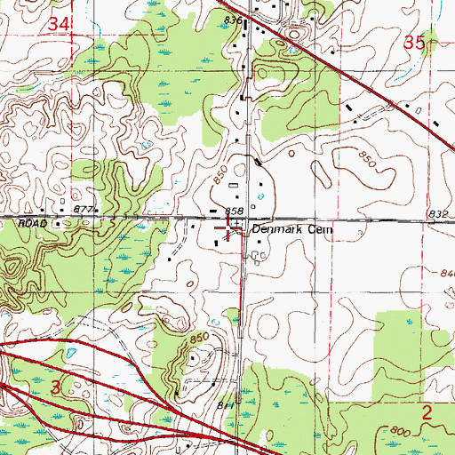 Topographic Map of Denmark Cemetery, WI