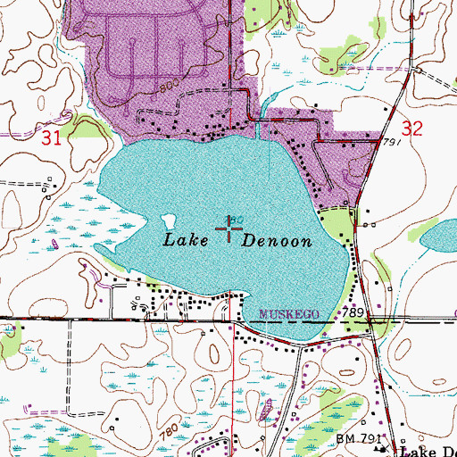 Topographic Map of Lake Denoon, WI