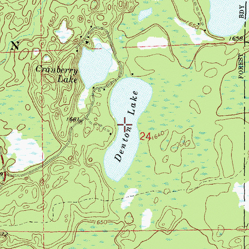 Topographic Map of Denton Lake, WI