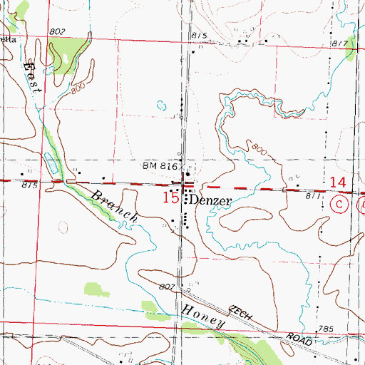 Topographic Map of Denzer, WI