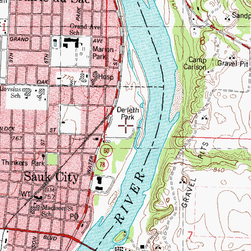 Topographic Map of Derleth Park, WI