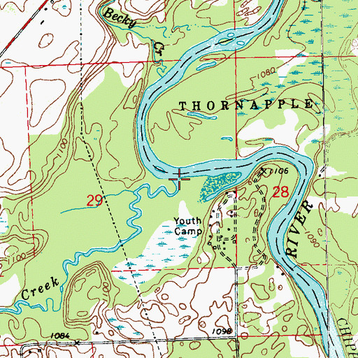 Topographic Map of Devils Creek, WI