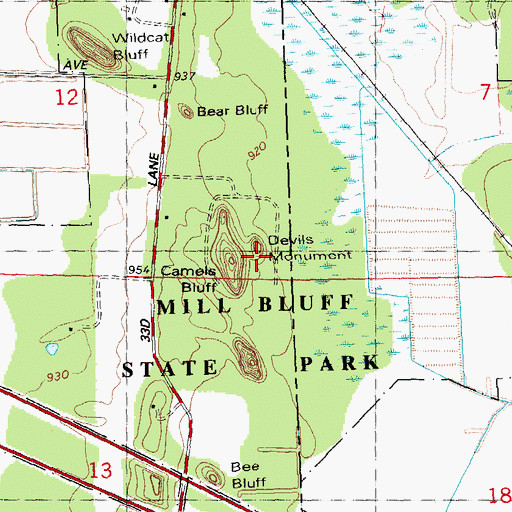 Topographic Map of Devils Monument, WI