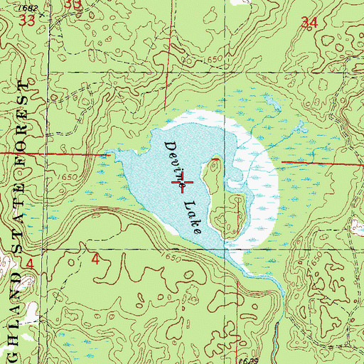 Topographic Map of Devine Lake, WI