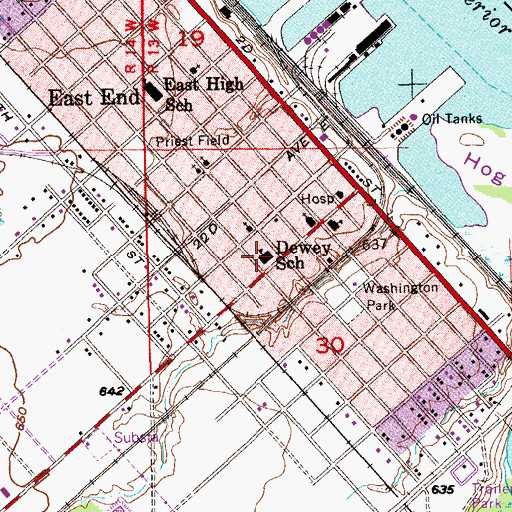 Topographic Map of Dewey School, WI