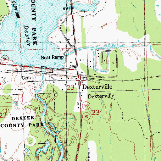 Topographic Map of Dexterville, WI