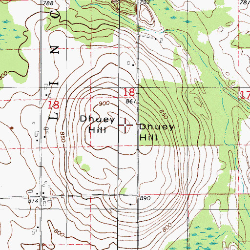 Topographic Map of Dhuey Hill, WI