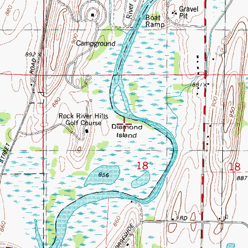 Topographic Map of Diamond Island, WI