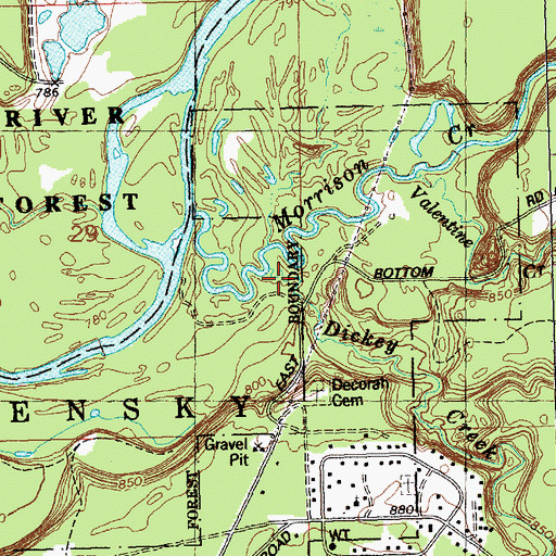 Topographic Map of Dickey Creek, WI