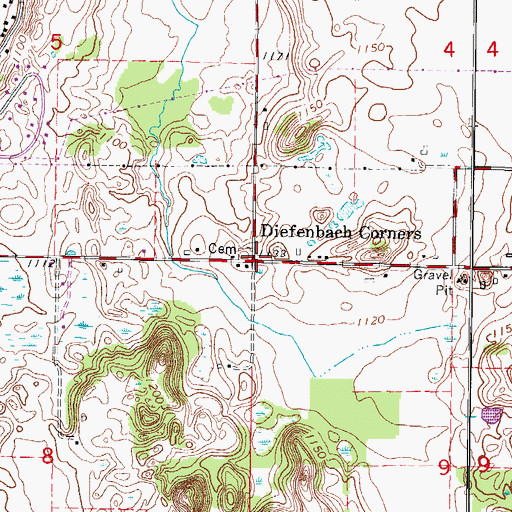 Topographic Map of Diefenbach Corners, WI