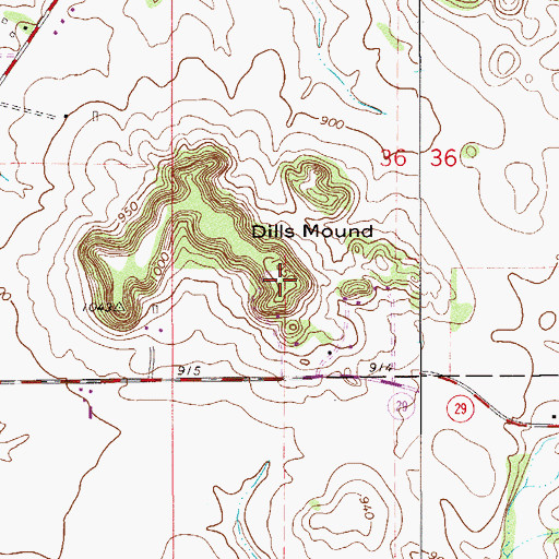 Topographic Map of Dills Mound, WI