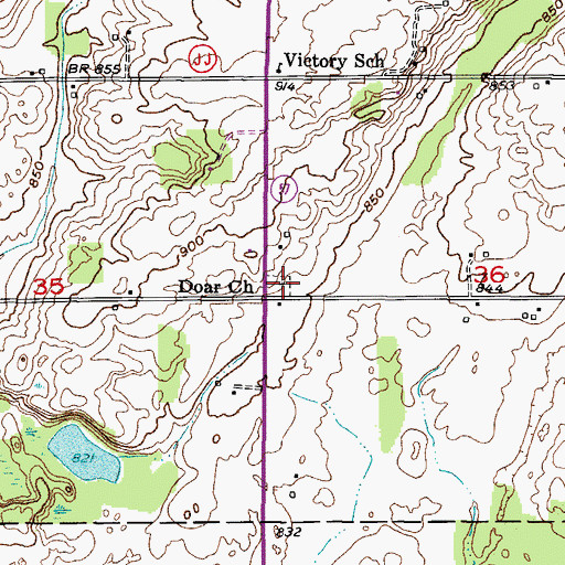Topographic Map of Doar Church, WI