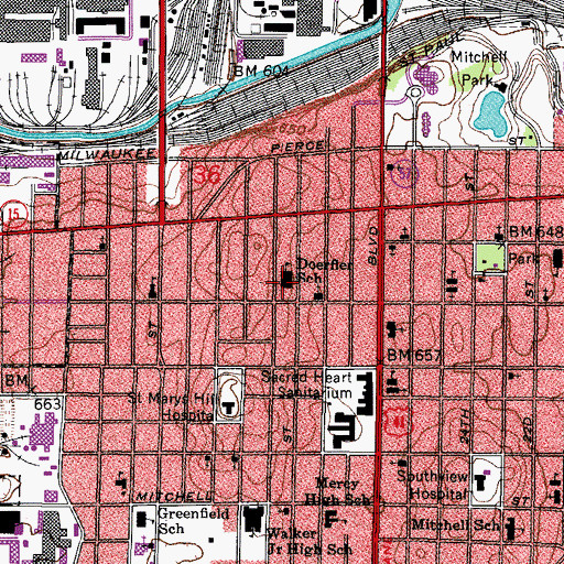 Topographic Map of Anna Doerfler Elementary School, WI