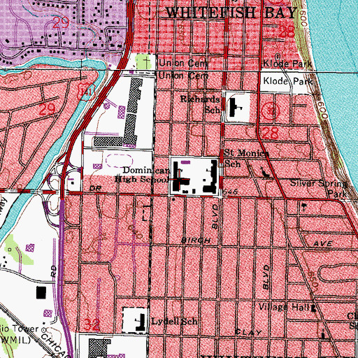 Topographic Map of Dominican High School, WI