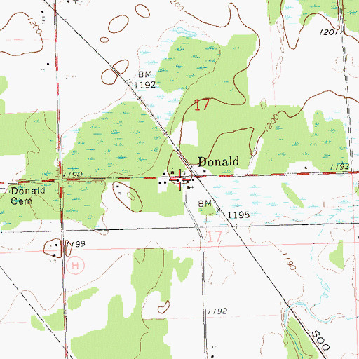 Topographic Map of Donald, WI
