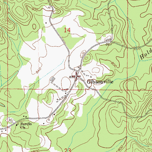 Topographic Map of Gibsonville, AL