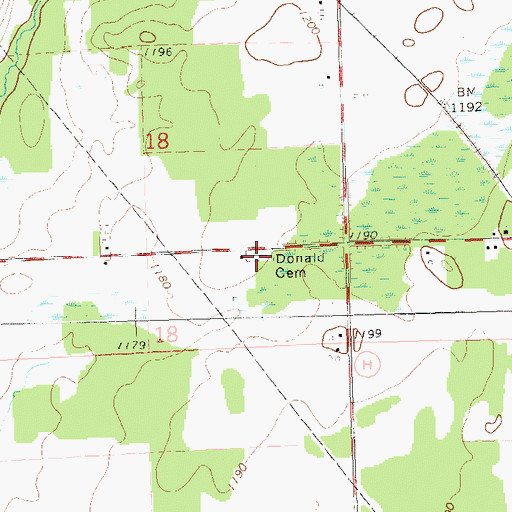 Topographic Map of Donald Cemetery, WI