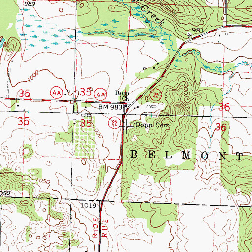 Topographic Map of Dopp Cemetery, WI
