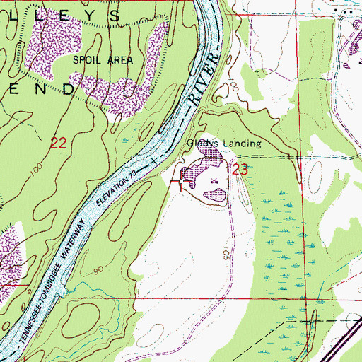 Topographic Map of Gladys Landing, AL