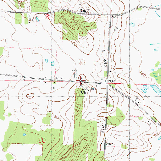 Topographic Map of Douglas Church, WI