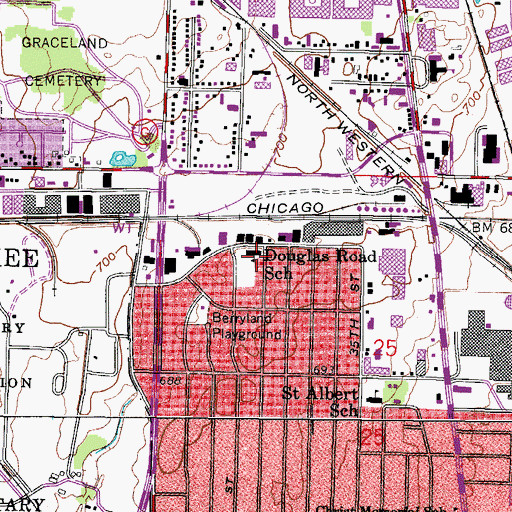 Topographic Map of Douglas Road School, WI