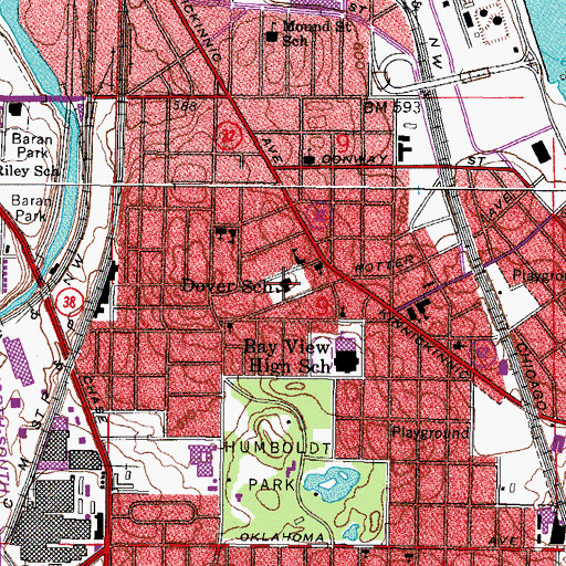 Topographic Map of Dover Street Elementary School, WI