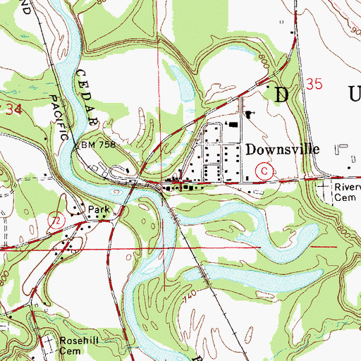 Topographic Map of Downsville, WI