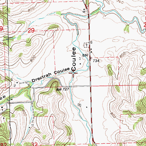 Topographic Map of Drectrah Coulee, WI