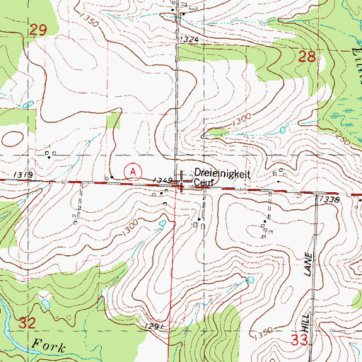 Topographic Map of Dreieinigkeit Cemetery, WI