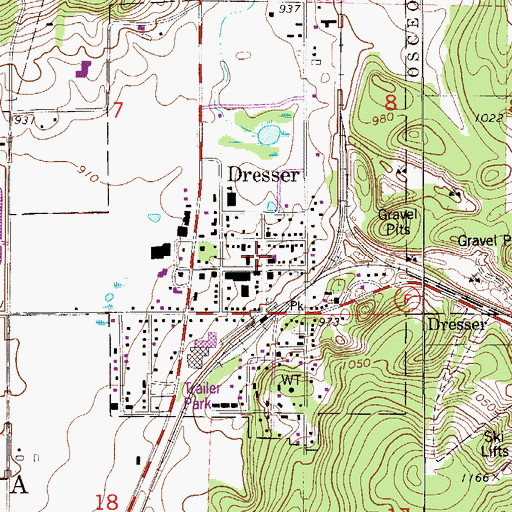 Topographic Map of Dresser, WI