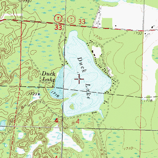 Topographic Map of Duck Lake, WI