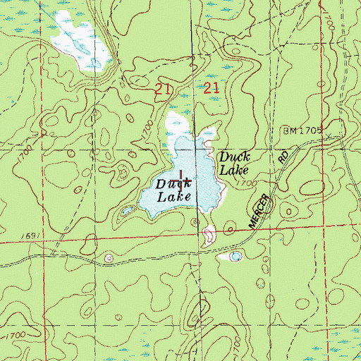 Topographic Map of Duck Lake, WI