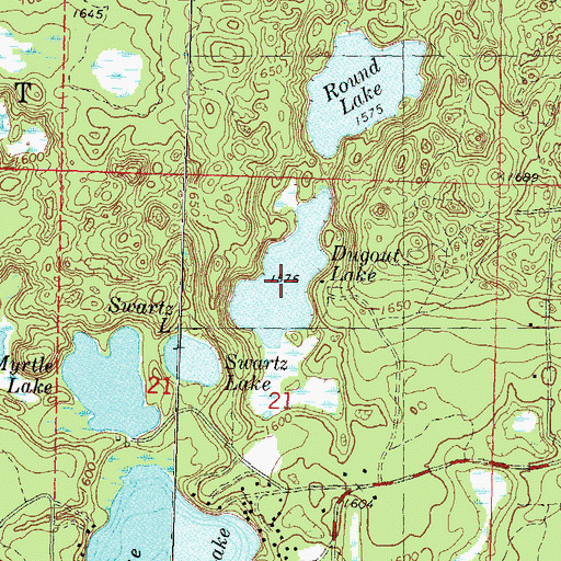 Topographic Map of Dugout Lake, WI