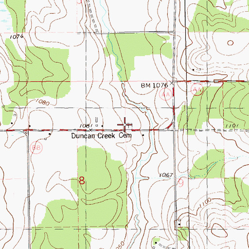 Topographic Map of Duncan Creek Cemetery, WI
