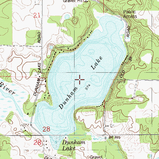Topographic Map of Dunham Lake, WI