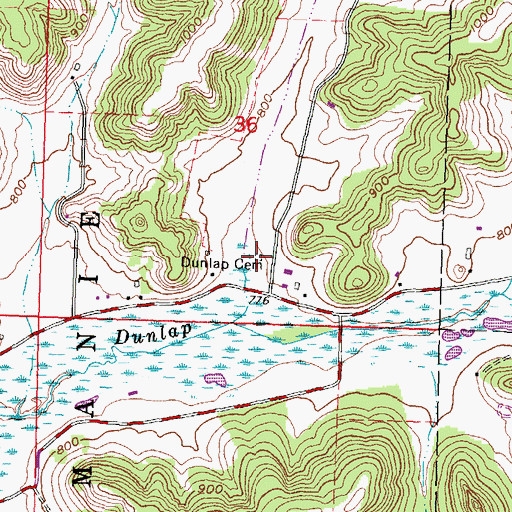 Topographic Map of Dunlap Cemetery, WI
