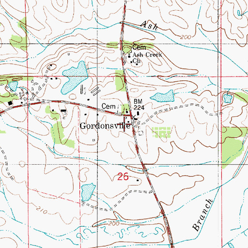 Topographic Map of Gordonsville, AL