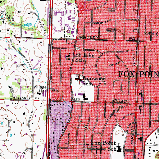 Topographic Map of Dunwood School, WI