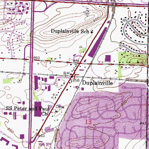 Topographic Map of Duplainville, WI
