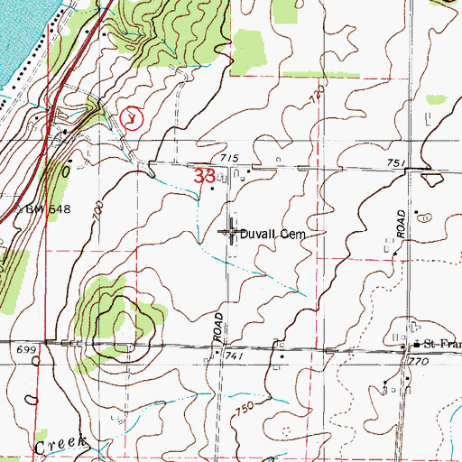 Topographic Map of Duvall Cemetery, WI