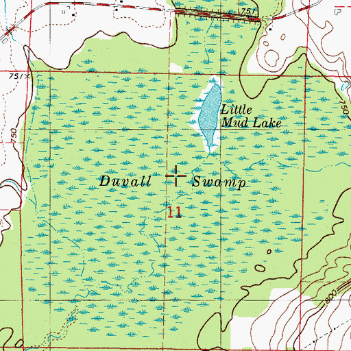 Topographic Map of Duvall Swamp, WI