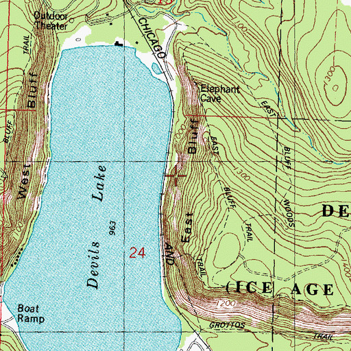 Topographic Map of East Bluff, WI