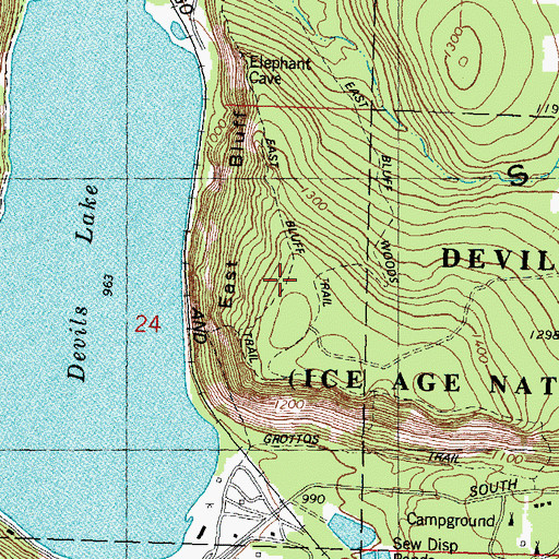 Topographic Map of East Bluff Trail, WI