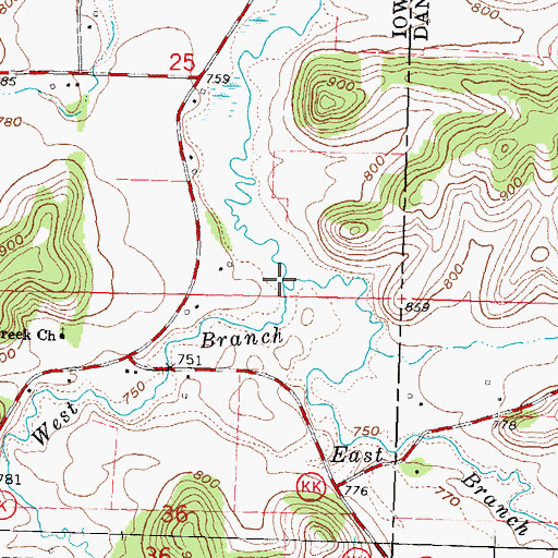 Topographic Map of East Branch Blue Mounds Creek, WI